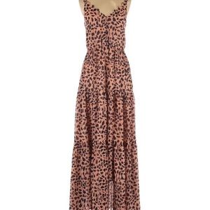 Melloday Salmon Pink & Black Tiered Smocked Back Maxi Dress. New without tags.